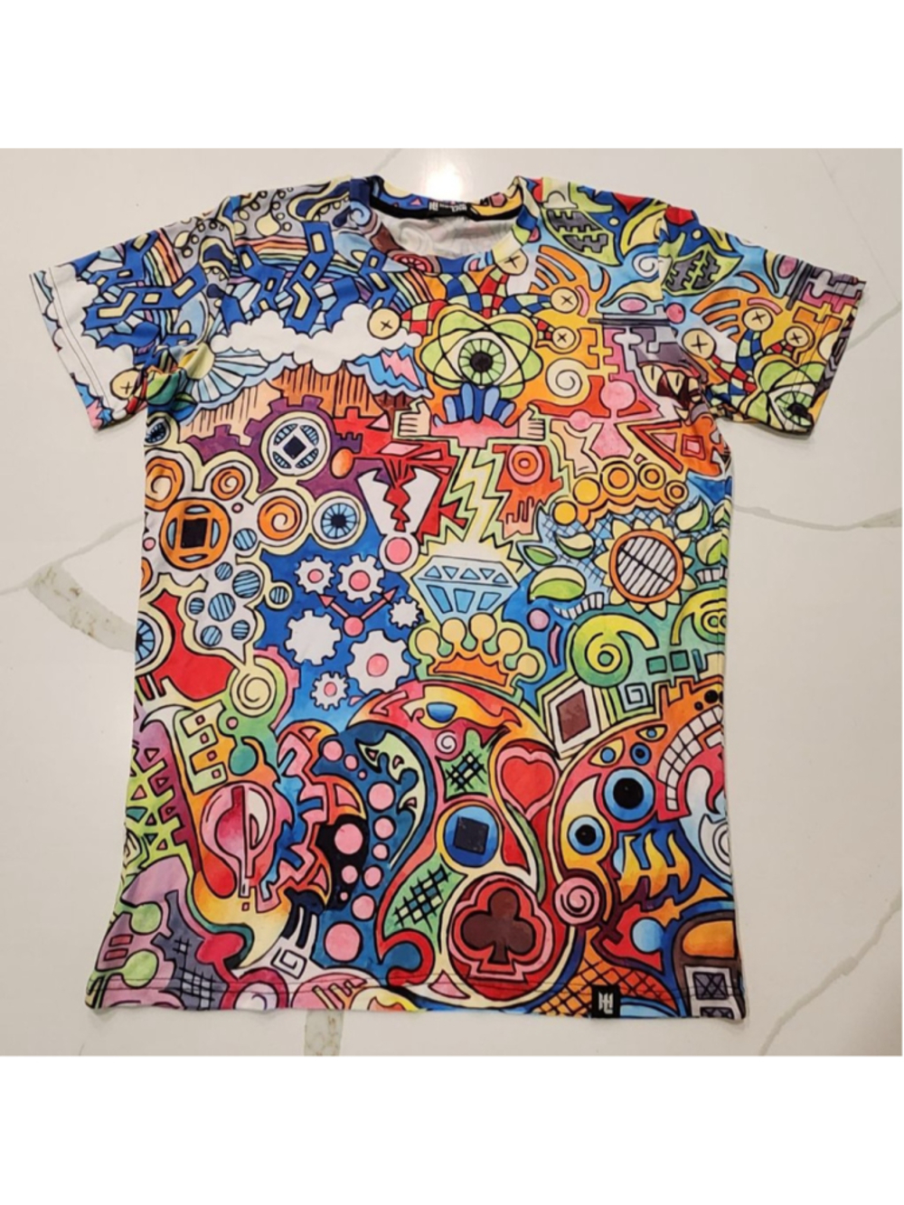 Hoodie Lab All Over Print Graphic T-Shirt Mens M Graffiti Street Doodle Art Tee